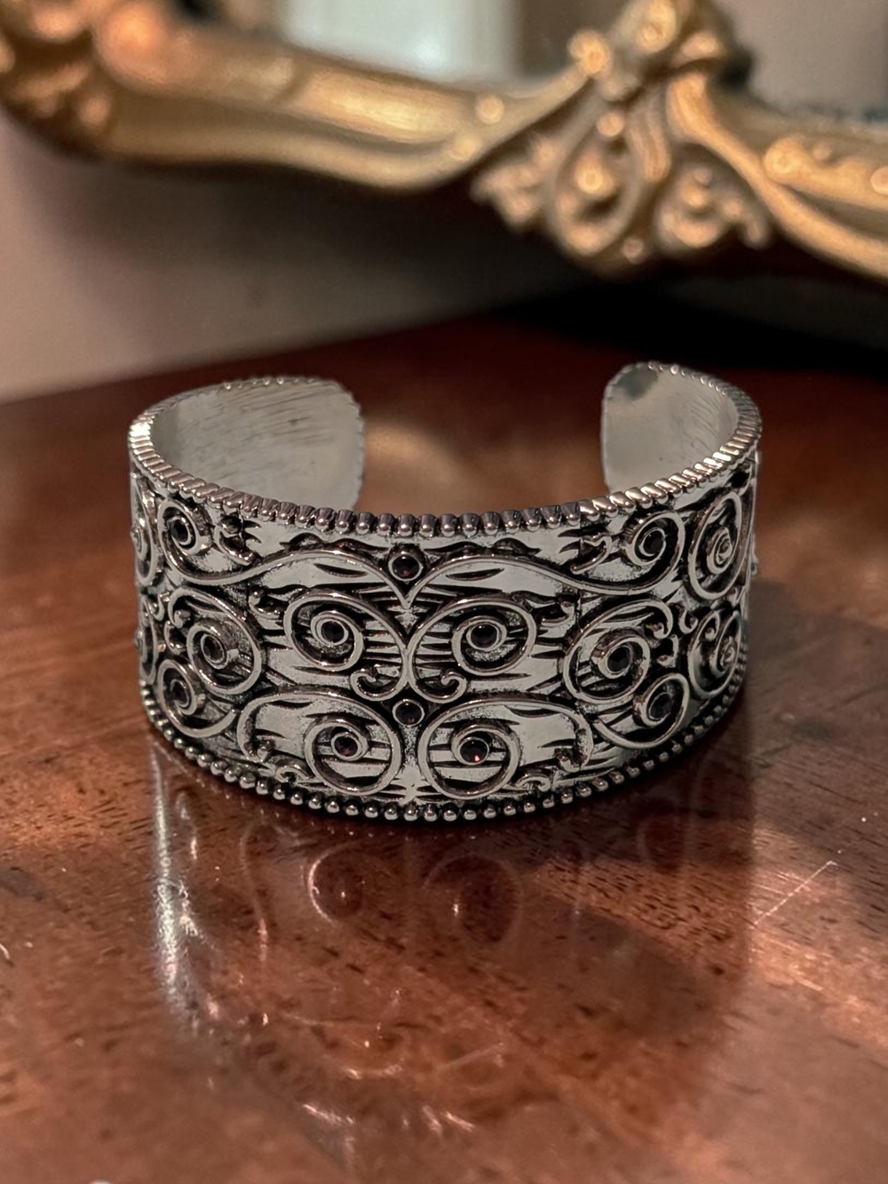 Fashion Jewelry Burnished Silver Filigree Wide Cuff Bracelet (NWOT)